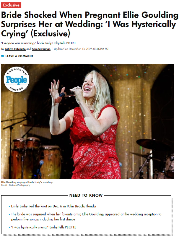 Bride Shocked When Pregnant Ellie Goulding Surprises Her at Wedding: 'I Was Hysterically Crying' (Exclusive)